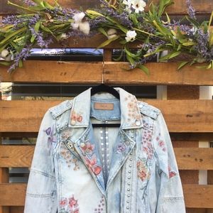 BLANKNYC Embroidered/Embellished Moto Denim Jacket